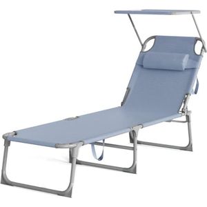 Rootz Opvouwbare ligstoel - Blauwe ligstoel - Stalen frame - Synthetische vezelstof - Draagbare strandstoel - Lichtgewicht - Compact opvouwbaar - 71 cm x 200 cm x 38 cm