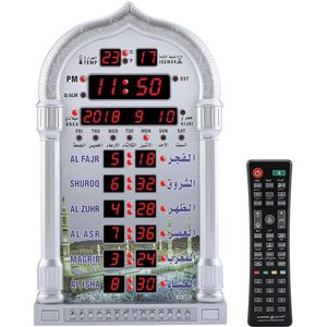 Azan Klok – Digitale Islamitische Wekker met Automatische Adhan en Gebedsherinnering – Voor Moslims – Zilver