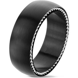 Ringen Mannen - Ring Mannen - Zwarte Ring - Ring Heren - Heren Ring - Ring - Met Speciale Zilverkleurige Kabel - Cable