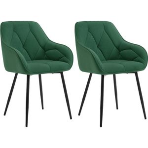 Bestelblij® - Eetkamerstoelen - Set van 2 - Donkergroen - Velvet - Moderne stijl