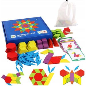 Montessori Speelgoed - Tangram - Hout - 155 stukjes - 25 Opgaven - Ruimtelijk Inzicht - Educatief - Geometrische Puzzel - Speelgoed - Figuren - Bouwen - Patronen - Constructie Speelgoed - Houten Puzzel - Tetris - Ruimtelijk Speelgoed