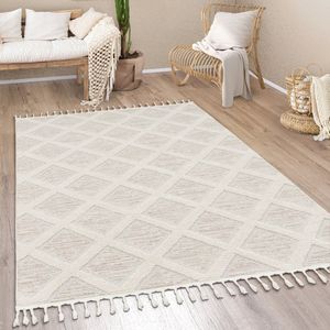 Paco Home Vloerkleed Woonkamer Laagpolig Modern Boho Berber Scandi Geometrisch Franjes 240x340 cm