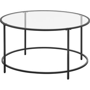 Bijzettafel rond, salontafel, glazen tafel met metalen frame, gehard glas, nachttafeltje, sofatafel, voor balkon - zwart - LGT021B01 - Vasagle