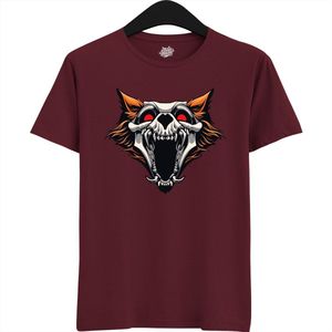 Furry Skull Dog - Halloween Hellhound Wolf Dames / Heren Unisex T-shirt - Grappig Hond Kostuum Shirt Idee Voor Volwassenen - T-Shirt - Unisex - Burgundy - Maat S