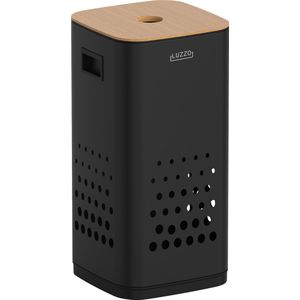 Luzzo® RVS Wasmand Zwart 50 liter met Bamboo Deksel