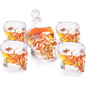 Lucky Shot USA - Bullet Skull whisky decanteerset + glazen - doodshoofd karaf met glazen (4+1)