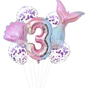 Mermaid Ballonnen - 7 Stuks - Zeemeermin - 3 Jaar - Verjaardag Versiering / Feestpakket - Ballonnen Set - Kinderfeestje Zeemeermin Thema - Roze ballon - Blauwe ballon- Paarse ballon - Happy Birthday