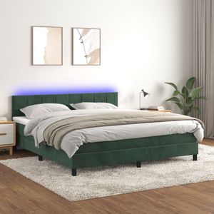 vidaXL Boxspring met matras en LED 160x200 cm - Fluweel Boxspring - Fluweel Bed - Led Bed - King Size Bed - Tweepersoonsbed - Groen Bed - Luxe Bed