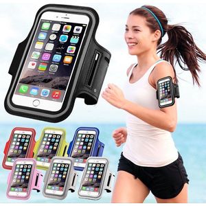 Universele sportarmband (sport armhoesje) voor mobiele telefoon met rits sluiting en oortelefoongat Geschikt voor alle smartphones zoals iPhone, Samsung, Sony, Oneplus, Xiaomi t/m 6,7 inch met hoge kwaliteit met blauwe randen