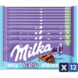 Milka 100G BUBBLY MILK - 12 Stuks - Chocolade - Snack - Voordeelverpakking