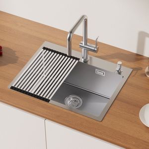 Auralum max Spoelbak 58x45 - Spoelbak Keuken RVS - Handgemaakte RVS Spoelbakken Keuken - Spoelbak Met Afdruipgedeelte - Met Afdruiprek en Zeepdispenser