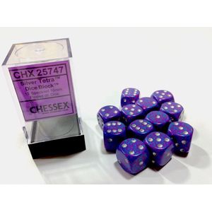 Chessex Silver Tetra Gespikkeld D6 16mm Dobbelsteen Set (12 stuks)