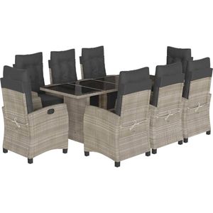 vidaXL - 9-delige - Tuinset - met - kussens - poly - rattan - lichtgrijs