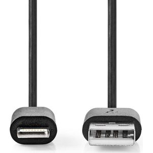 Nedis Lightning Kabel - USB 2.0 - Apple Lightning 8-Pins - USB-A Male - 480 Mbps - Vernikkeld - 2.00 m - Rond - PVC - Zwart - Polybag