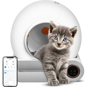 Tjilla K100 Zelfreinigende kattenbak XL extra stil - Met 20 Opvangzakjes - Gemakkelijke installatie - 66L inhoud - Incl. App & Led touch - Geschikt voor grote katten - 30 Dagen gratis uittesten - Automatische kattenbak