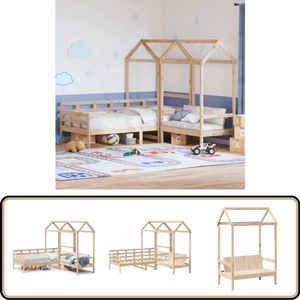 vidaXL Kinderbed met huisje en bankje massief grenenhout 90x200 cm