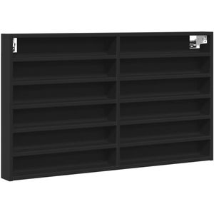vidaXL Vitrinekast Zwart - Bewerkte Hout 100x8,5x58cm Vitrinekast - Displaykast - Woonaccessoires - Meubels - Houten Kast