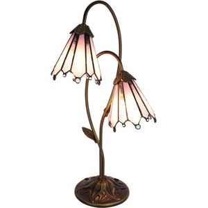 Tiffany Tafellamp 61 cm Bruin Roze Glas Tiffany Bureaulamp Tiffany Lampen Glas in Lood