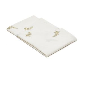 Kave Home - Rond wit Masha-tafelkleed wit katoen linnen goudkleurig lurex bladborduursel Ø150cm