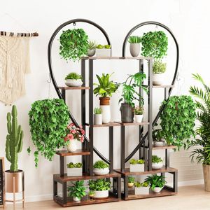 SureDeal® - Plantenrek - Vakkenkast - Hart - Binnen en Buiten - Set-van-2 - 112x28x165 cm - Tuin - Huiskamer - Woonkamer - Kast - Dressoir