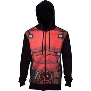 Deadpool - Sublimated heren unisex hoodie vest met capuchon zwart/rood - XL