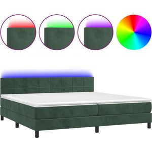 vidaXL - Boxspring - met - matras - en - LED - fluweel - donkergroen - 200x200 - cm