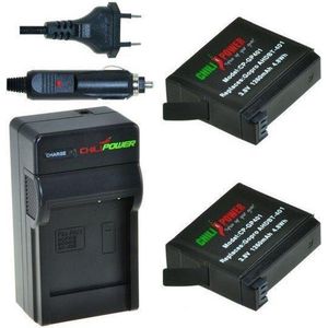 ChiliPower Accu's voor GoPro Hero4 - 2 Stuks - Inclusief Oplader en Autolader