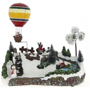 Geanimeerd en muzikaal Kerstdorp met hete luchtballon en skaters - RGB - Plastic - wit - groen - SILUMEN