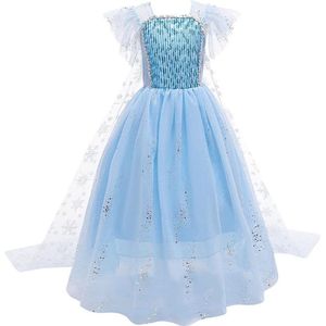 Prinses - Luxe Elsa jurk blauw - Frozen -  Prinsessenjurk - Verkleedkleding - Blauw - 134/140 (8/9 jaar)