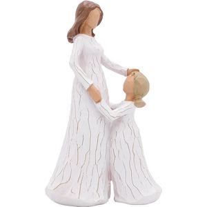 Moeder en dochter beeldje, met de hand gesneden collectible beeldje decoratief ornament met geschenkdoos, aanmoedigingsgeschenk voor het tonen van liefde, dankbaarheid