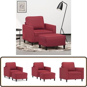 vidaXL Fauteuil met Voetenbank Kunstleer Wijnrood Fauteuil - Lounge Stoel - Leeshoek - Woonkamer Meubilair - Vintage Fauteuil