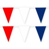 2x Nederland stoffen vlaggenlijnen/slingers 10 meter van katoen- Landen feestartikelen versiering - Holland EK/WK duurzame herbruikbare slinger rood/wit/blauw van stof