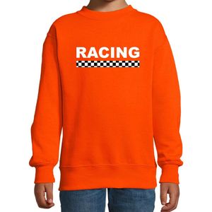 Racing coureur supporter / finish vlag sweater oranje voor kinderen - race autosport / motorsport thema / race supporter / supporter truien 118/128 (7-8 jaar)