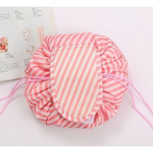 Draagbare Make-up Tas, Reistasje, shoptasje - Stripe Pink-White