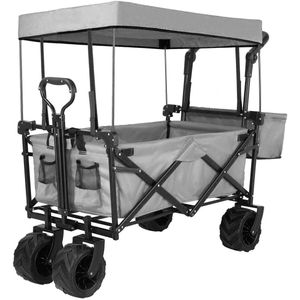 Opvouwbare Bolderkar - Inklapbare Bolderkar - Bolderkar - Verwijderbare Luifel - 262L Transportkar - 115kg Draagvermogen - Grote Offroad Wielen - Tuin - Strand - Zwaar Belastbaar - Camping - Grijs