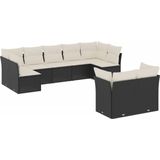 vidaXL - 9-delige - Loungeset - met - kussens - poly - rattan - zwart