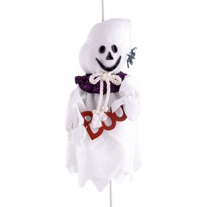 Feestdecoratievoorwerp - Hangdecoratie spook met licht, geluid en beweging - Special fiberlicht in 16 kleuren - 30 cm - Spookje gaat omhoog en omlaag - Leuk voor Halloween