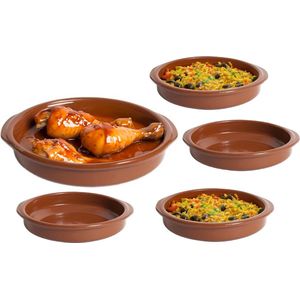 CM Tapas serveerschalen set - 1x D26 cm en 6x D16 cm - rond - Spaans terracotta ovenschaaltjes