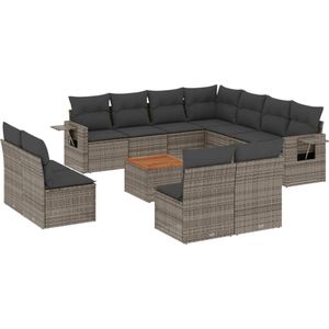 vidaXL - 12-delige - Loungeset - met - kussens - poly - rattan - grijs