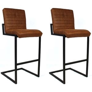 Bronx71® Industriële barkruk Block cognac eco-leer 79 cm - barkrukken set van 2