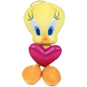 Tweety met Roze Hart - Looney Tunes Pluche Knuffel 25 cm {Looney Tunes Plush Toy | Speelgoed Knuffeldier voor kinderen jongens meisjes | Taz, Tweety, Sylvester, Bugs Bunny, Coyote, Road Runner, Daffy Duck}