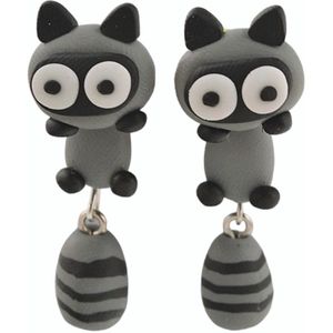 Fako Bijoux® - Oorbellen - Dansende Wasbeer - Grijs