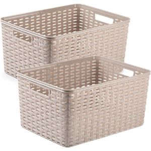 5x stuks rotan gevlochten opbergmand/opbergbox kunststof - taupe - 38 x 28 x 19 cm - Kast mandjes