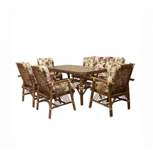 LILY DINING SET Eetset, tafel + 4 stoelen + 3-zitsbank, binnen/buiten, 86x160cm - Soft Flower