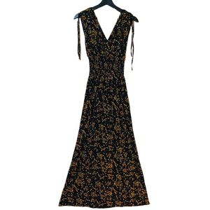 Dames Maxi Jurk - Bloemenprint - Zwart - Oranje - Maat S/M (357)