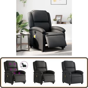 vidaXL Massagestoel - Verstelbaar - Echt Leer - Zwart Massagestoel - Elektrische Fauteuil - Lederen Fauteuil - Relaxstoel - Ergonomische Stoel