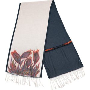 YELIZ YAKAR - Handmade - Luxe dubbelzijdig handgeschilderd dames pashmina / katoen sjaal “Achemar"" - roze en blauw kleuren - designer kleding- enkel exemplaar - zomer sjaal- luxecadeau