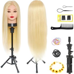 Kappers oefenhoofd met 50% echt haar, 66 cm - ideaal voor haarstyling en training