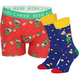 Heren Kerst Boxershort + Sokken Cadeau SET Beer and Cheer Giftbox - Maat XL