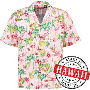 Hawaii Blouse Mannen - Shirt - Hemd - 100% Katoen - Overhemd Heren Korte Mouw - Made in Hawaii ""Roze Luau"" Maat L